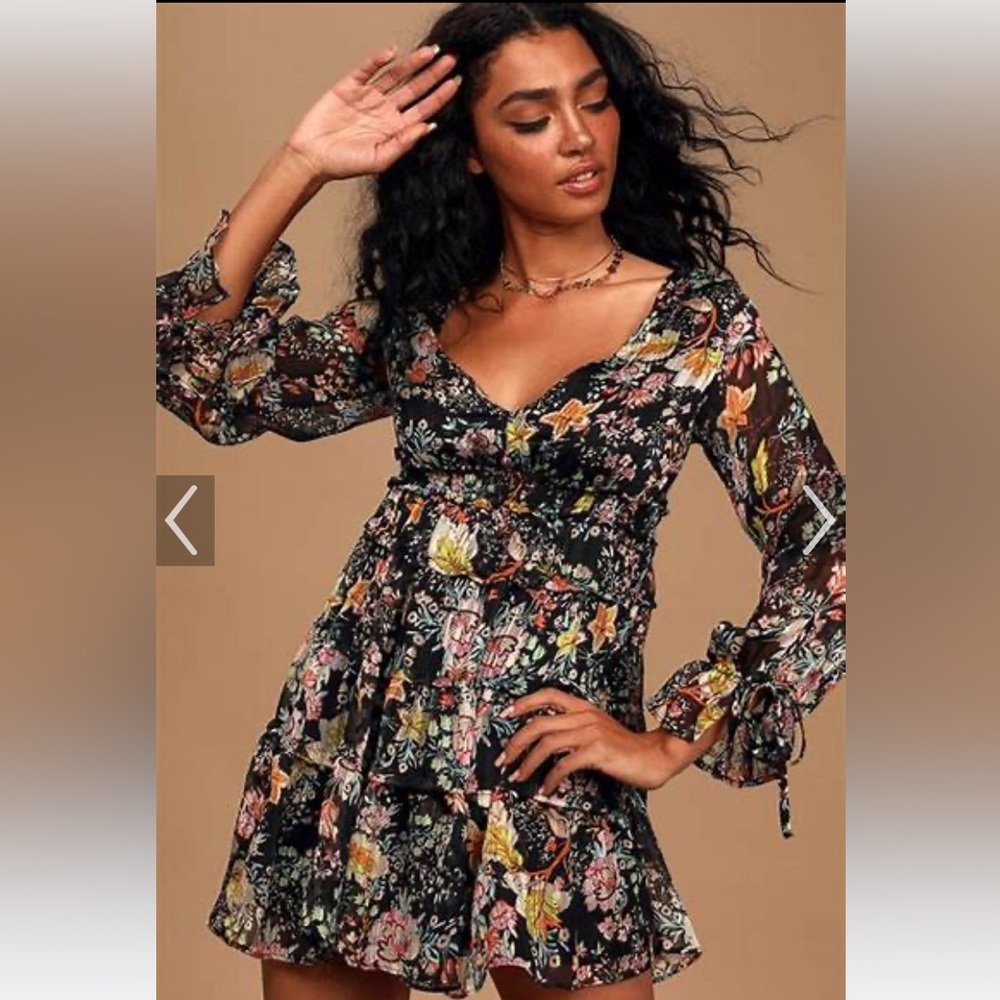 FREE PEOPLE Closet To The Heart floral mini dress long sleeve size small